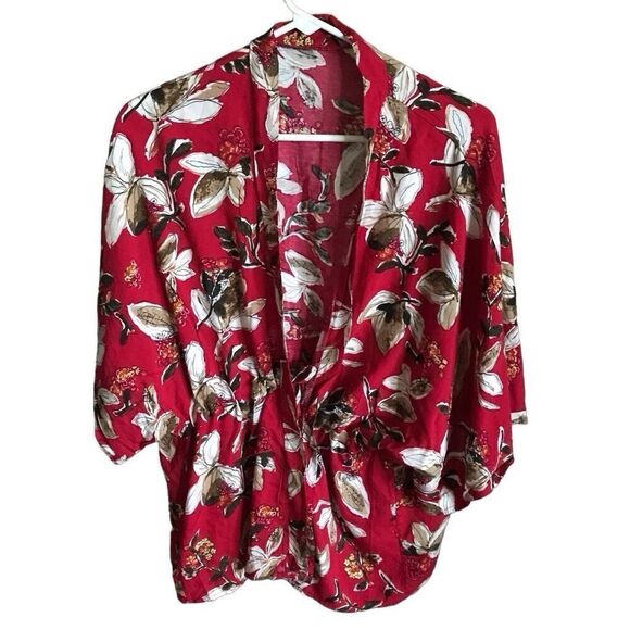Justin & Taylor One Size Red floral shrug jacket NWT open front ties - Picture 1 of 4
